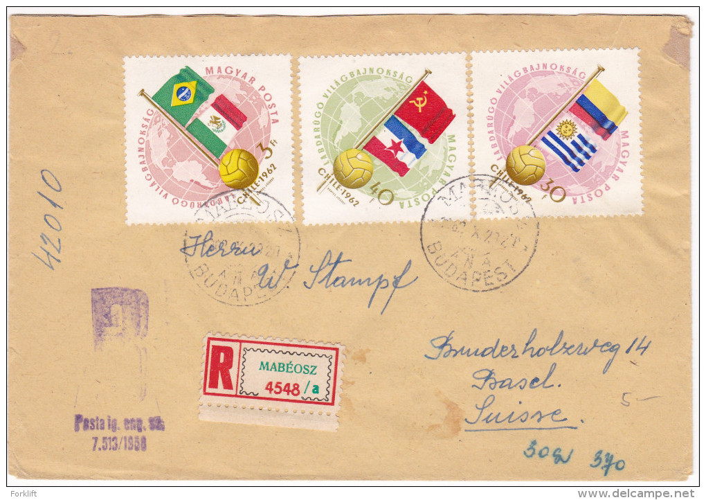 Football World Cup 1962 Chile Hungary Stamps On Registered Letter, Customs Office Cancel - 1962 – Chili