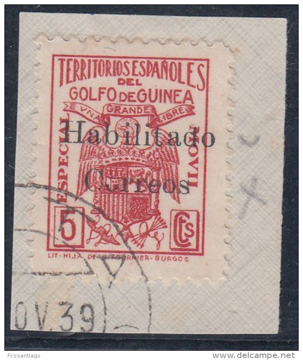 ESPAÑA/GUINEA 1939/41 - Edifil #259A En Fragmento - Variedad: "O" De Correos Rota - Guinea Española