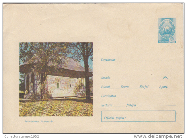 43572- HUMOR MONASTERY, ARCHITECTURE, COVER STATIONERY, 1977, ROMANIA - Abbayes & Monastères