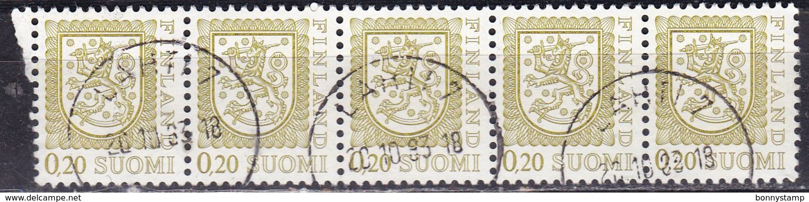Finlandia, 1977 - 20p Coat Of Arms, Blocco Di Cinque - Nr.556 Usato° - Blocks & Sheetlets
