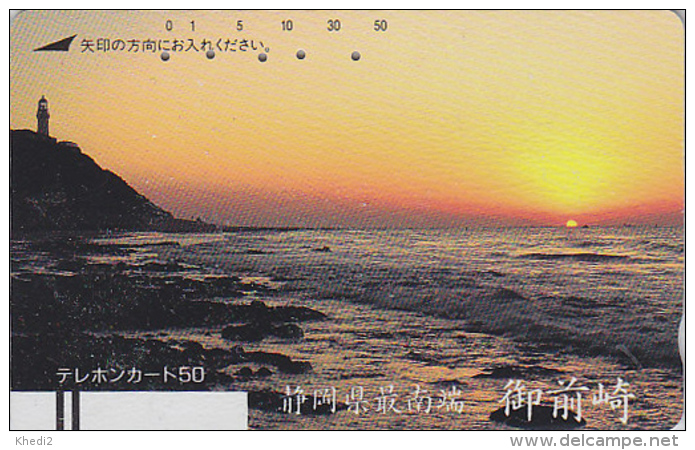 Télécarte Ancienne Japon / 110-2967 - Coucher De Soleil & PHARE -  SUNSET & LIGHTHOUSE Japan Front Bar Phonecard / A - Phares