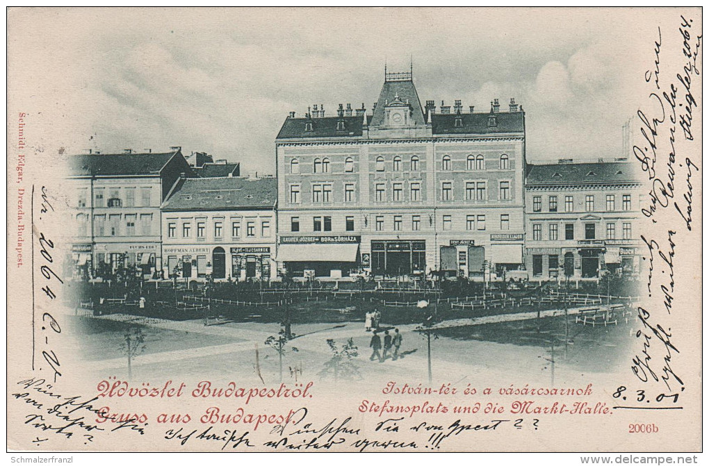 Litho AK Gruss Aus Budapest Ungarn Stefansplatz Istvan Tes Markt Halle Hungaria Magyarorszag Stempel Budweis - Ungarn