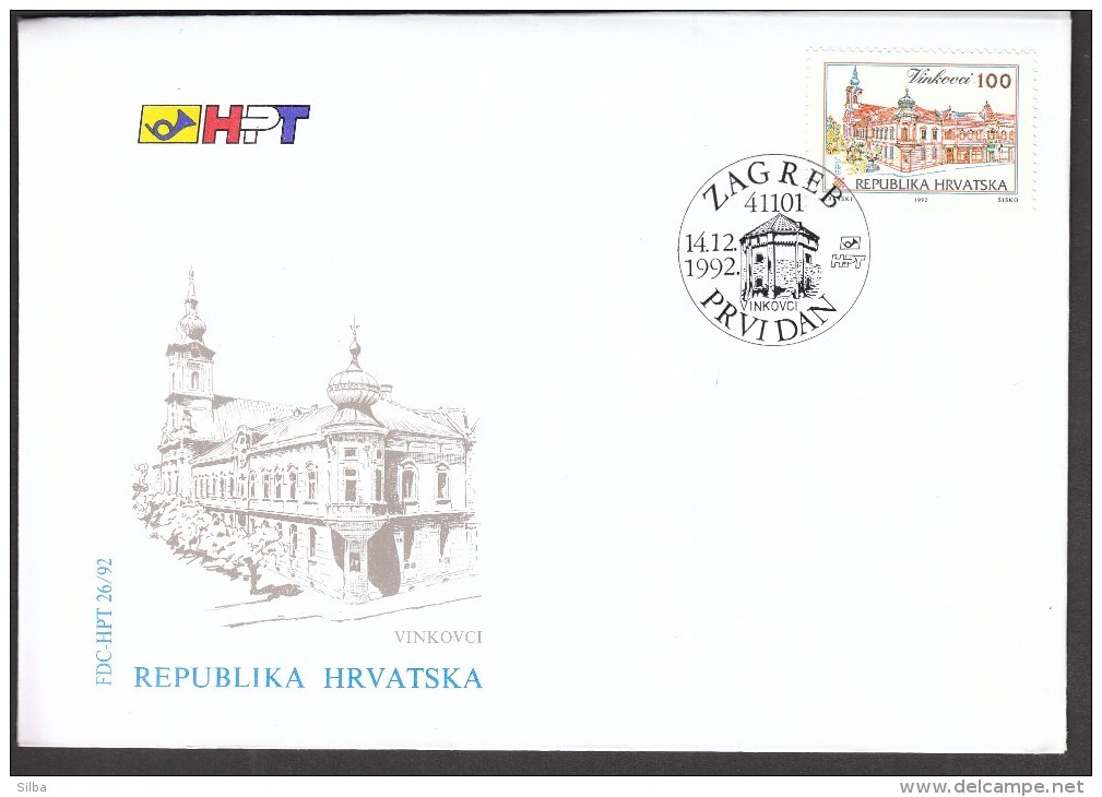 Croatia Zagreb 1992 / Town Vinkovci / Church, Monument / FDC - Croatie