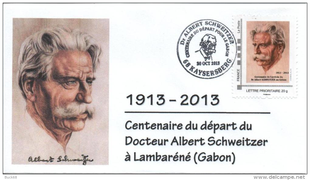 Cachet Temporaire + Timbre Personnalisé Albert SCHWEITZER Expo KAYSERSBERG 100 Ans Départ Gabon T2 - Albert Schweitzer