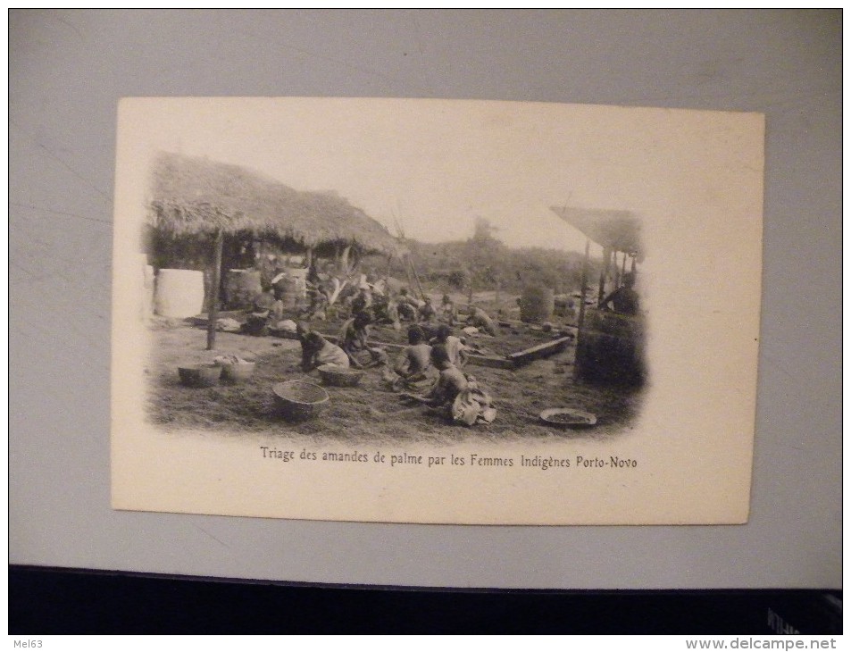 A388. CPA. Afrique. Bénin. .Triage Des Amandes De Palme Par Les Femmes Indigènes. Porto-Novo.beau Plan Animé. Non écrite - Benin