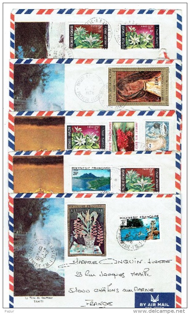 LOT 5 ENVELOPPES POLYNESIE DONT POSTE AERIENNE N°84-102 - 1973-75 - Covers & Documents