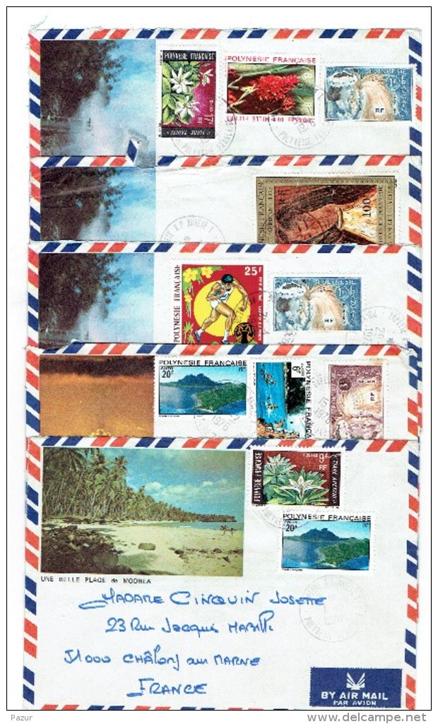 LOT 5 ENVELOPPES POLYNESIE DONT TP POSTE AERIENNE N°93-102 - 1973-75 - Briefe U. Dokumente