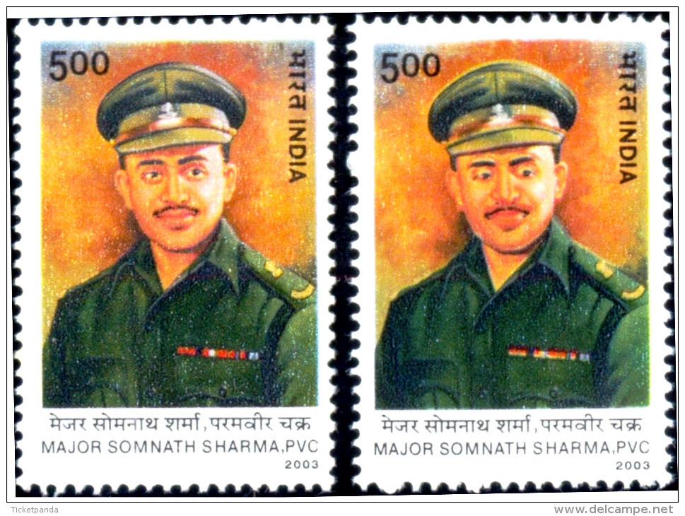 MAJ. SOMNATH SHARMA, PVC-INDIA-2003-MNH-TP-121 - Plaatfouten En Curiosa