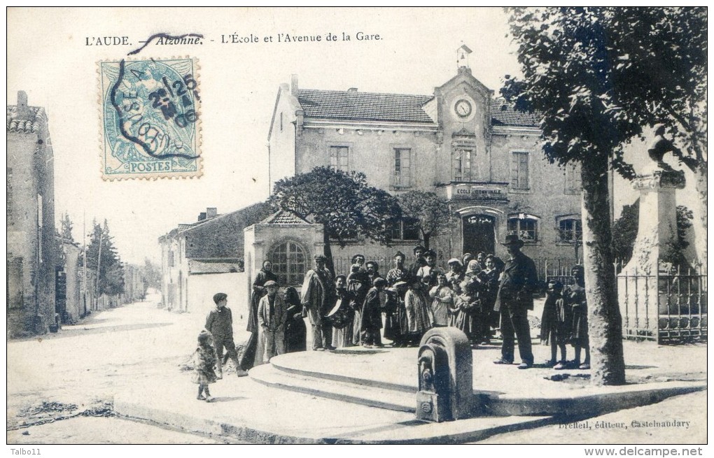 Alzonne - L'école Et L'avenue De La Gare - Monument Aux Morts - Fontaine - Tambour De Ville - Limoux