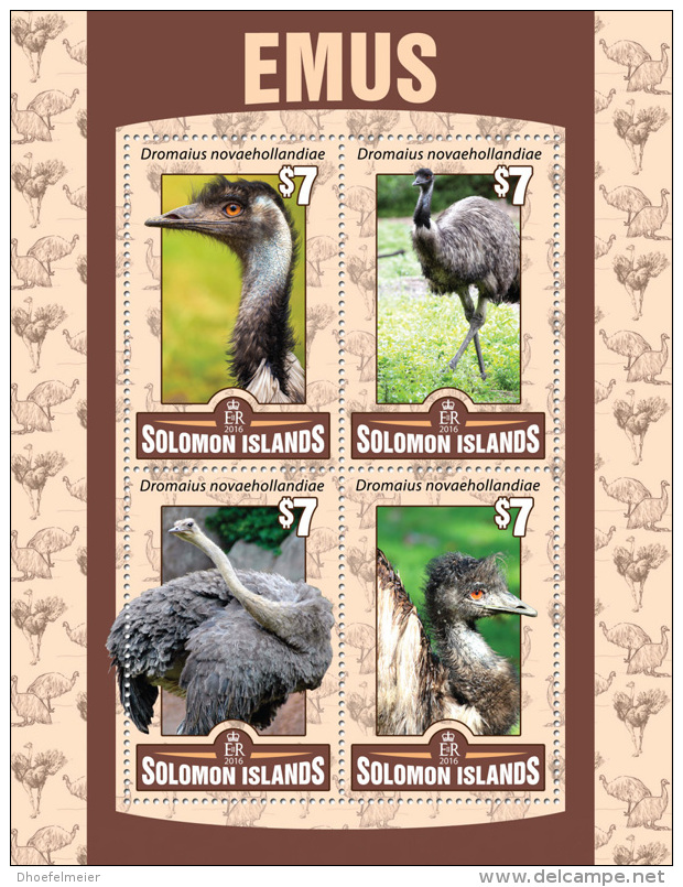 SOLOMON ISLAND 2016 ** Emus M/S - OFFICIAL ISSUE - A1621 - Straussen- Und Laufvögel