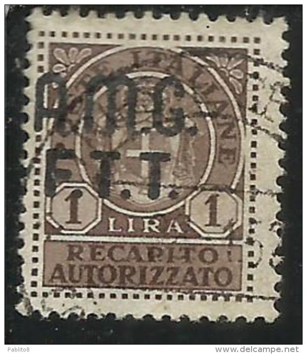 TRIESTE A 1947 AMG - FTT ITALIA ITALY OVERPRINTED RECAPITO AUTORIZZATO LIRE 1 USATO USED OBLITERE' VARIETA' VARIETY - Revenue Stamps