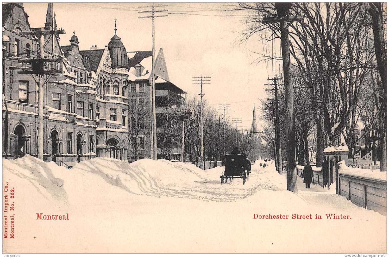 05618  "CANADA - QUEBEC - MONTREAL - DORCHESTER STREET IN WINTER" ANIMATA, CARROZZA. CART. POST. ORIG. NON SPEDITA - Montreal