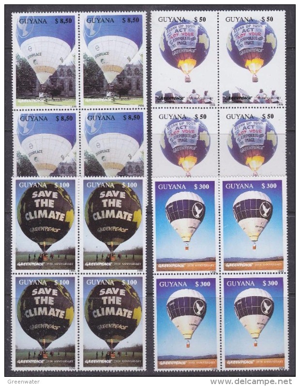 Greenpeace 1996 British Guyana Balloons Action 4v Bl Of 4 ** Mnh (30255) - Montgolfières