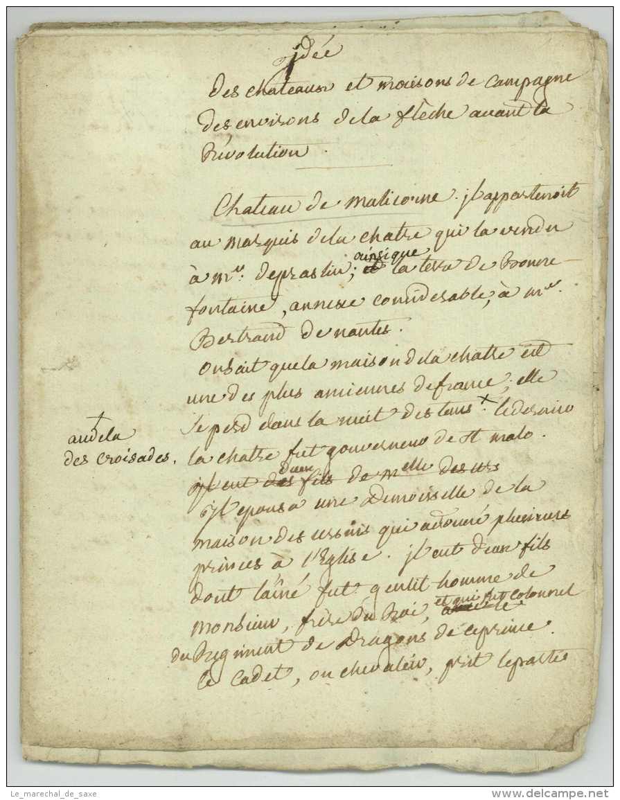 Charles P.A. BOUCHER (Montbason 1742-1812) - Manuscrit - Les Chateaux Des Environs De La Fleche - 1801 - Anjou Histoire - Manuskripte