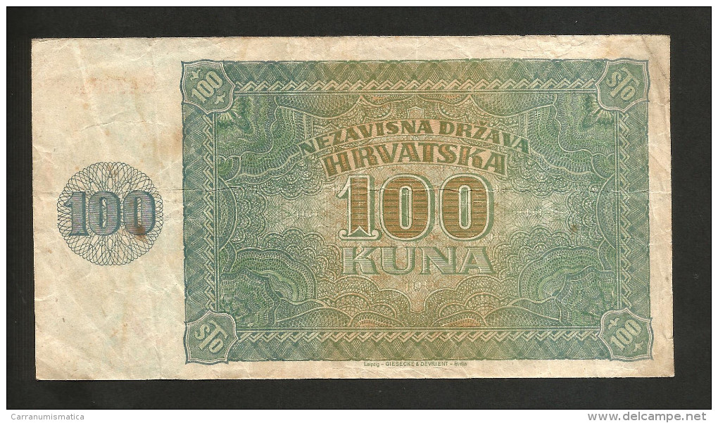 CROATIA - NATIONAL BANK -  100 KUNA (ZAGREB - 1941) - WWII - Croatia