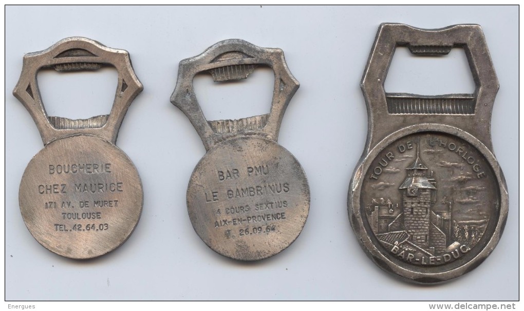 Décapsulateur, 3 Objets,, Bergère De France, Bar Le Duc,Napoléon III,Aix En Provence,auto, Toulouse, Boucherie,Maurice - Tire-Bouchons/Décapsuleurs