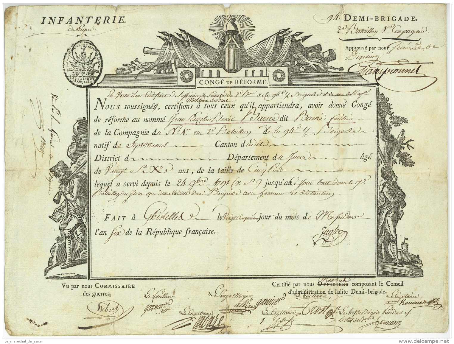 94e Demi-Brigade - GISTEL 1798 Belgique - Marechal SOULT Et General CHAMPIONNET - Historical Documents