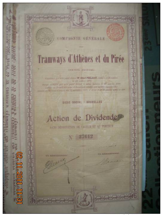 AC  41  GRECE  TRAMWAYS  D ATHENES ET DU PIREE  BRUXELLES  1899 - S - V