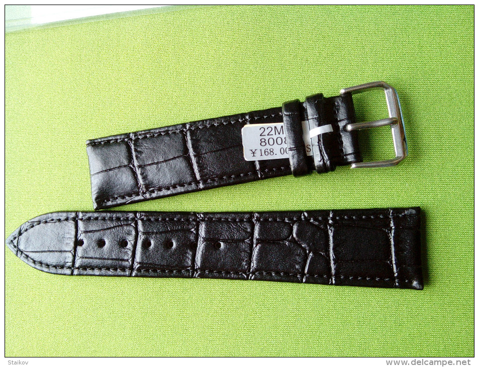 Brand New Leather Strap Thick Skin Black With Red Stitching 22mm - Orologi Da Polso
