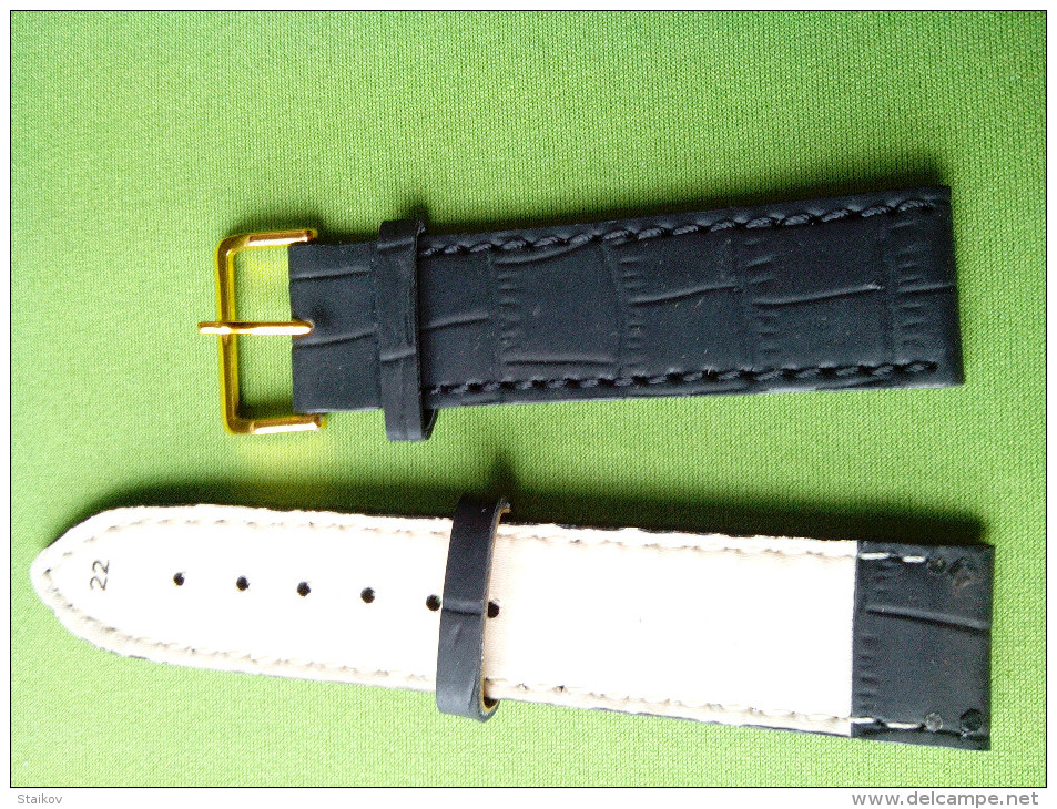 Brand New Leather Strap Thick Skin Black With Red Stitching 22mm. - Watches: Bracket