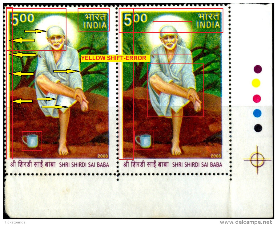 SHIRDI SAI BABA-ERROR-YELLOW SHIFT-PAIR-TRAFFIC LIGHTS-RARE-INDIA-2007-MNH-TP-142 - Variétés Et Curiosités