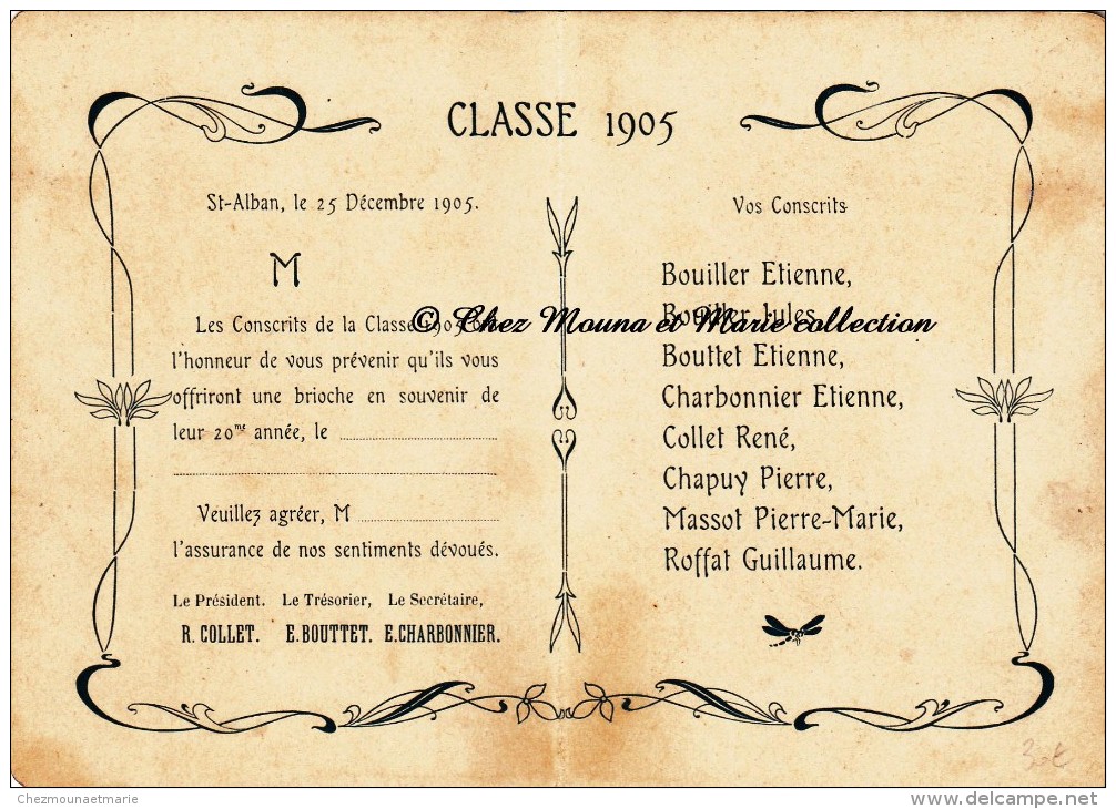 SAINT ST ALBAN LES EAUX - CONSCRITS CLASSE 1905 - LOIRE 42 - CARTE PLIEE FANTAISIE - Advertising