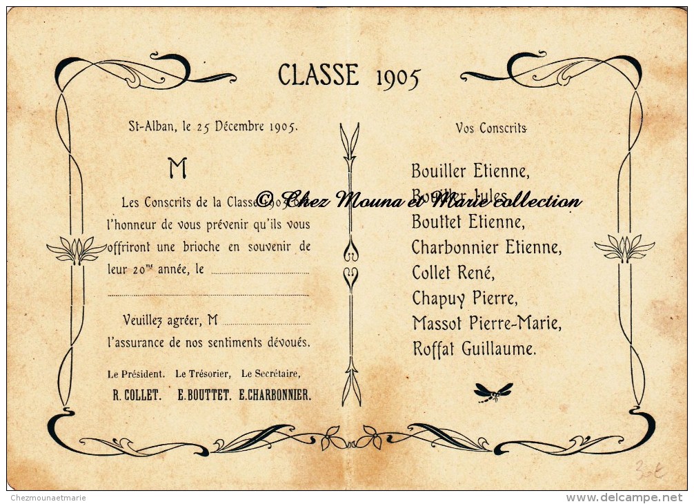 SAINT ST ALBAN LES EAUX - CONSCRITS CLASSE 1905 - LOIRE 42 - CARTE PLIEE FANTAISIE - Reclame