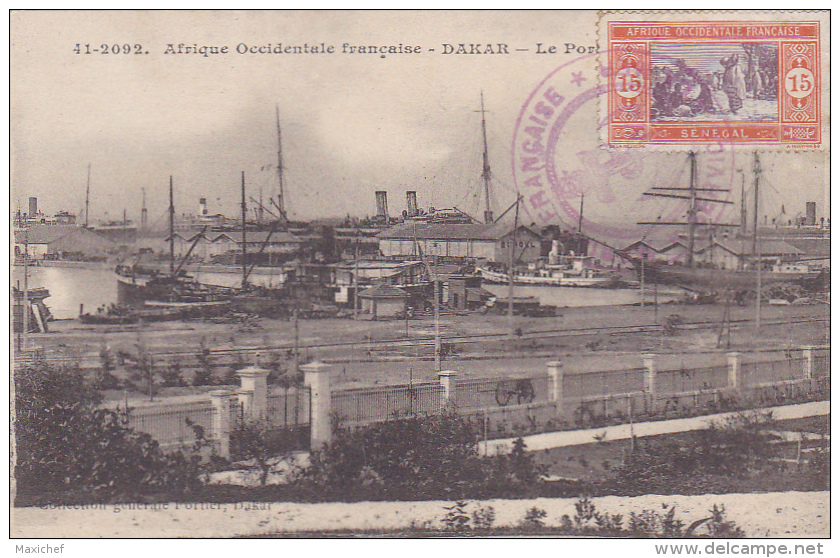 Afrique Occidentale Française - Dakar - Le Port - Circulé En FM 1918, Cachet Double Couronne Marine Française, Service à - Sénégal