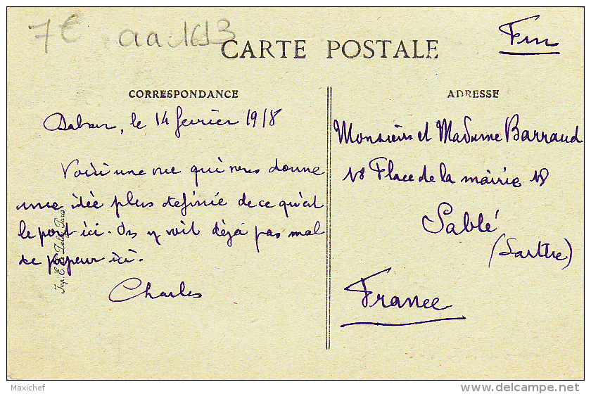 Afrique Occidentale Française - Dakar - Le Port - Circulé En FM 1918, Cachet Double Couronne Marine Française, Service à - Senegal