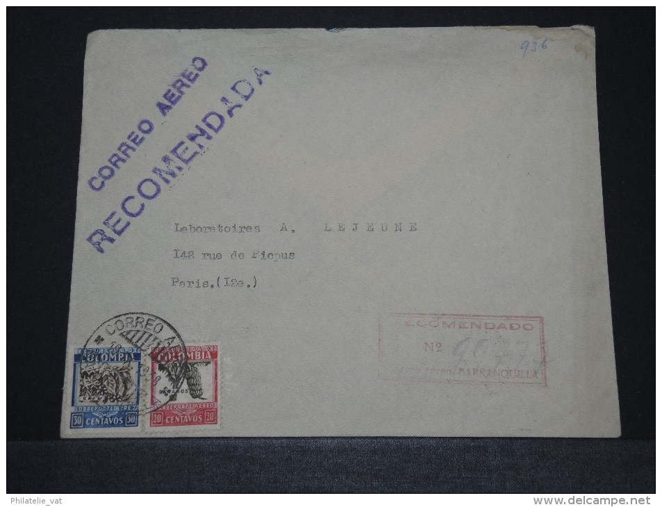 COLOMBIE - Env Recommandée Pour Paris Via New York (dos) - Voir Superbe Dos - Août 1938 - A Voir - P18013 - Poststempel (Marcophilie)