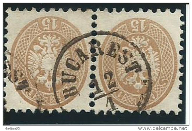 ITALIE:ANCIENS ETATS:LOMBARDO-VENETIE: Obl., N°27 X 2, Pet. Fente Recollée Tp D, B/TB - Lombardo-Venetien