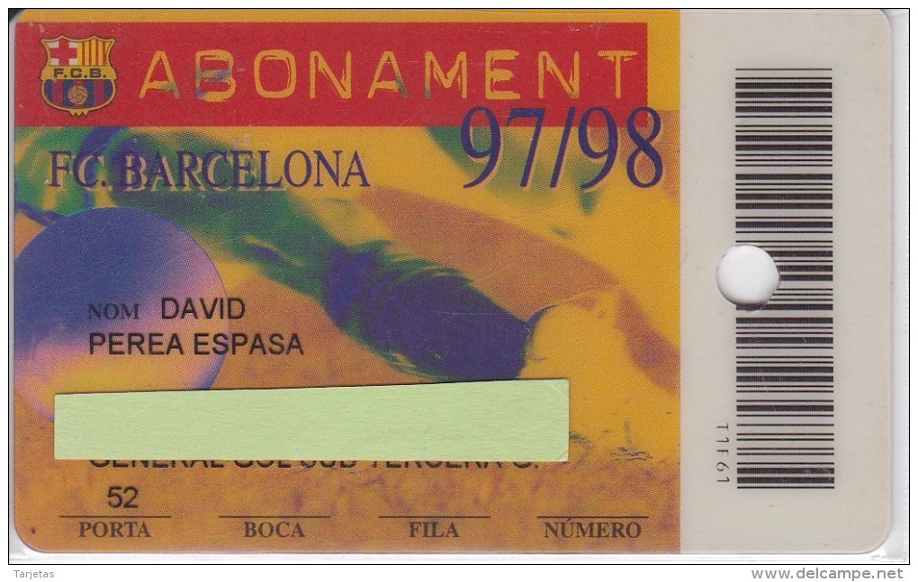 CARNET DE SOCIO DE FUTBOL CLUB BARCELONA ABONAMENT 1997-98 GOL SUD (FOOTBALL) BARÇA (LA CAIXA) - Deportes