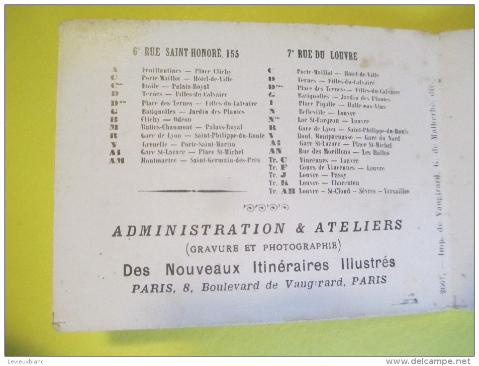 OMNIBUS / Ligne AG /Paris/ Nouveaux itinéraires illustrés/ Porte de Versailles -Louvre/Vers 1885-1895   TRA23