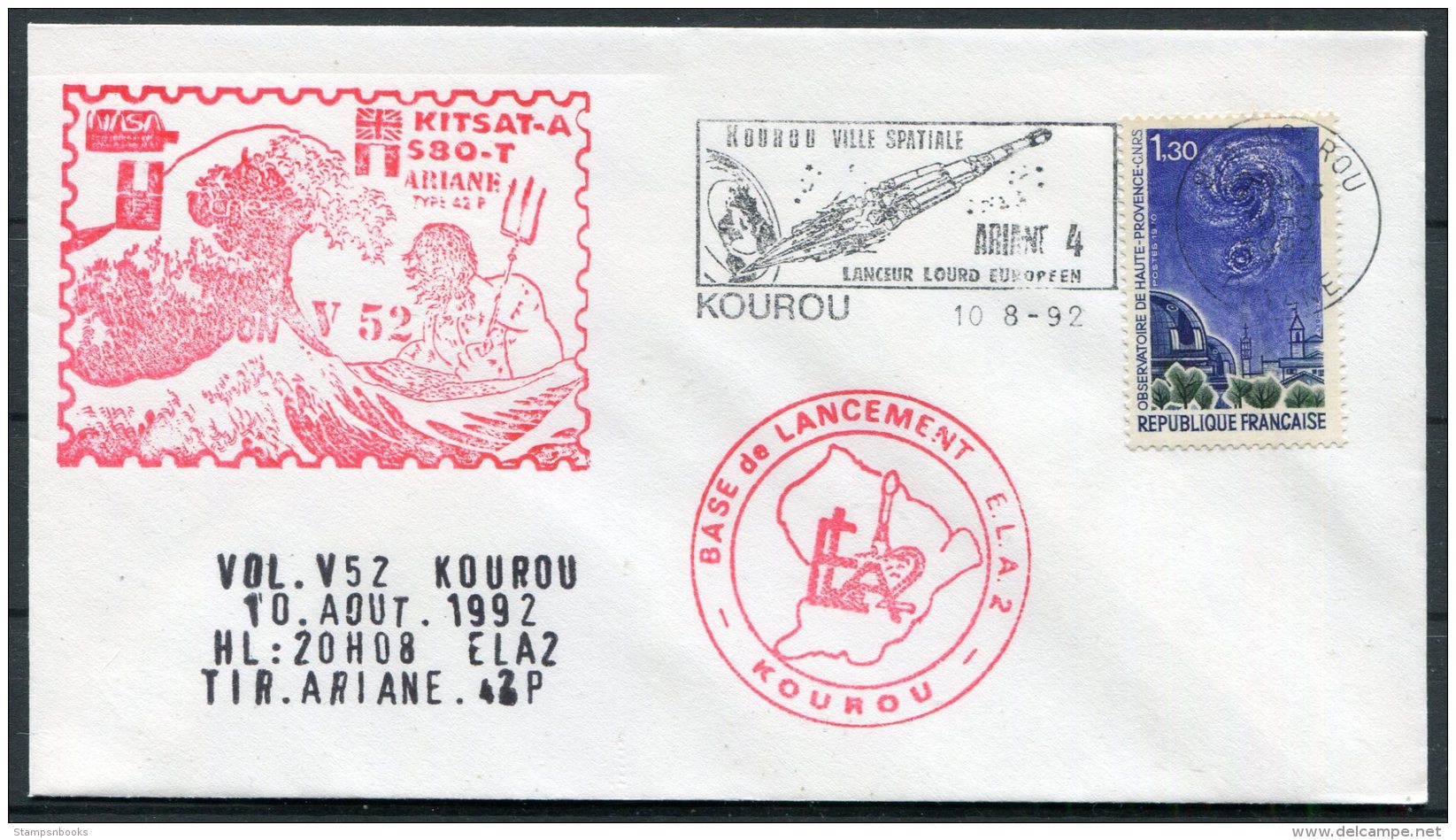 1992 Fance Guyana Kourou Space Rocket Ariane Cover - Europe