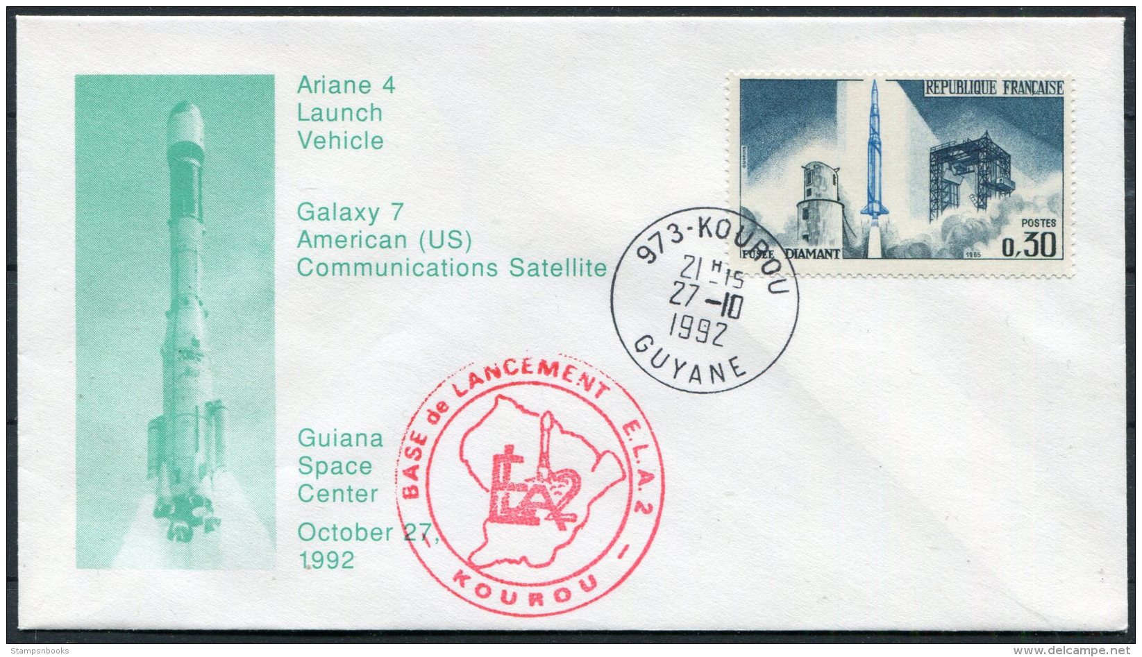 1992 Fance Guyana Kourou Space Rocket Ariane Cover - Europa