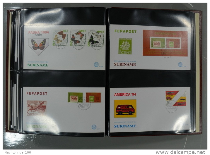 SURINAME FDC´S COLLECTION IN 3 IMPORTA PSI II ALBUMS FAUNA BIRDS FLORA TRANSPORT ONLY 10% CV! Ndf onbeschreven/unwritten