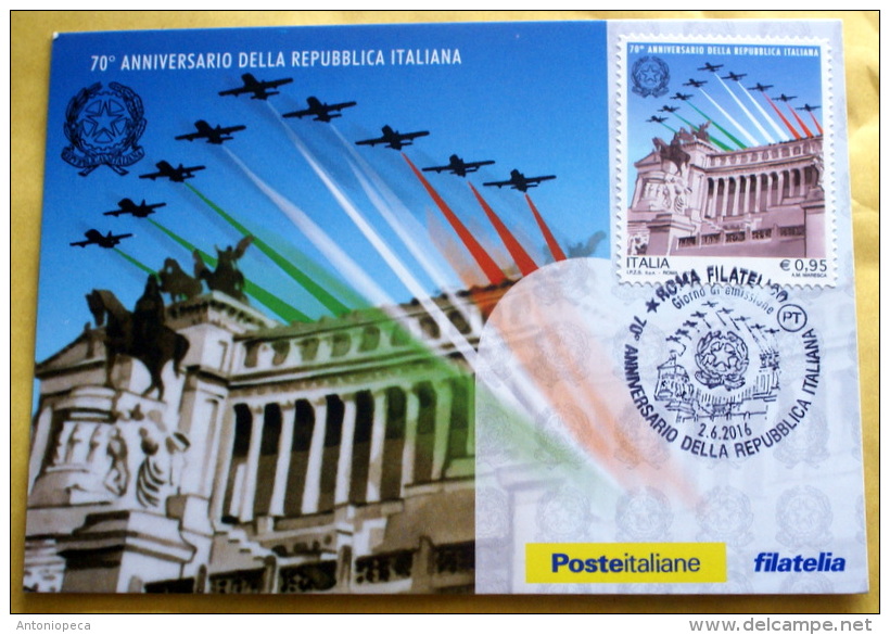 ITALIA - 2016. 70° ANNIVERSARIO REPUBBLICA , OFFICIAL MAXI CARD - 2011-20:  Nuovi
