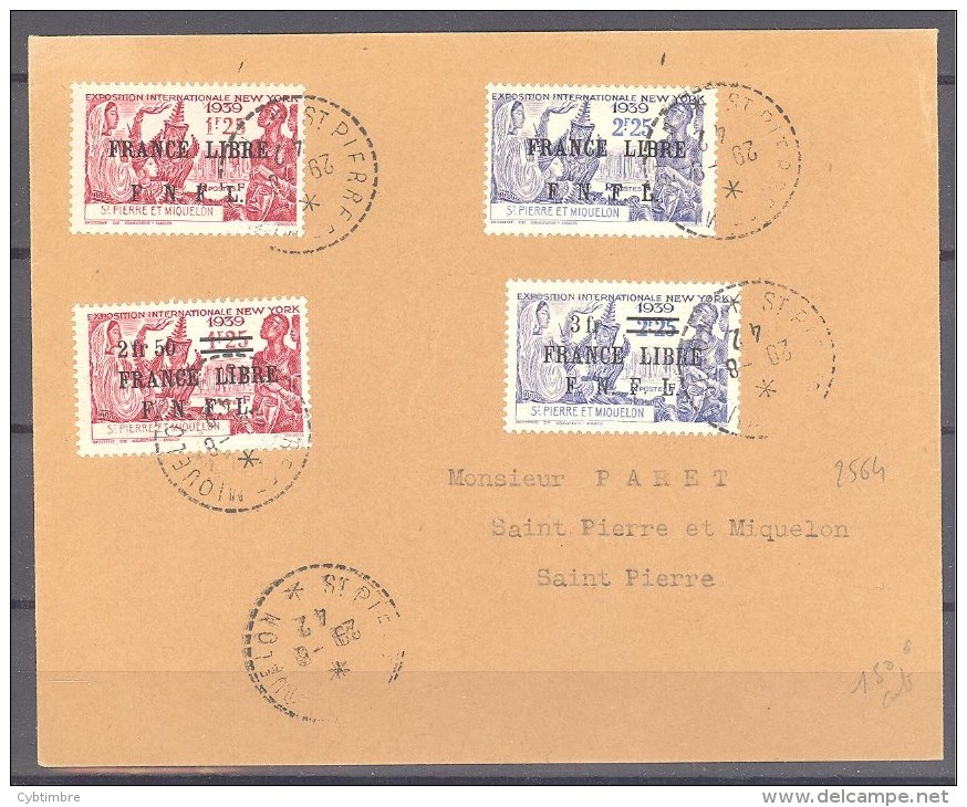 Saint Pierre Et Miquelon: Yvert 281-4; Surchargé France Libre; Sur Lettre "exposition Internationale De New York" - Cartas & Documentos