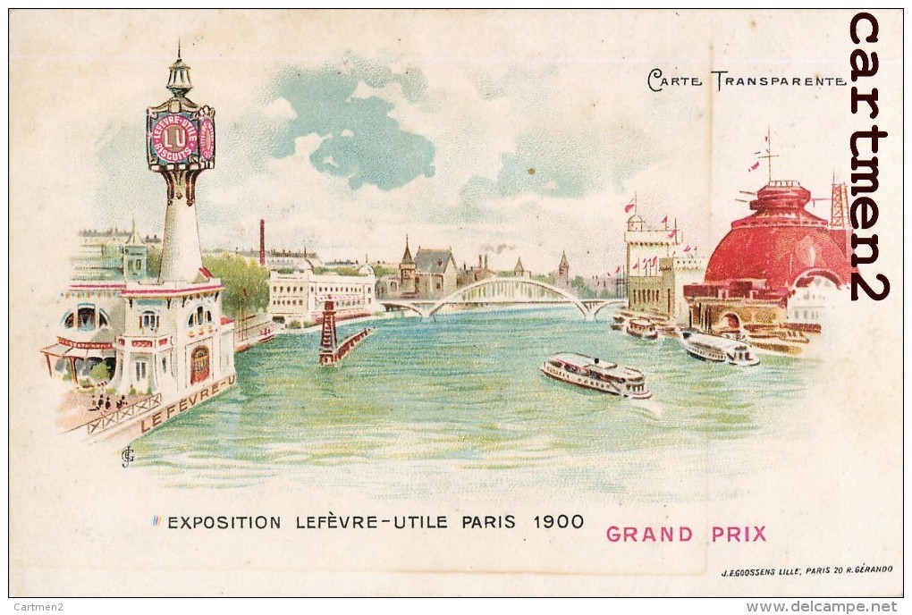 EXPOSITION PARIS 1900 CARTE TRANSPARENTE CARTE LUMINEUSE DIE-CUT HOLD-TO-LIGHT CONTRE LA LUMIERE BISCUIT LEFEVRE-UTILE - Contre La Lumière