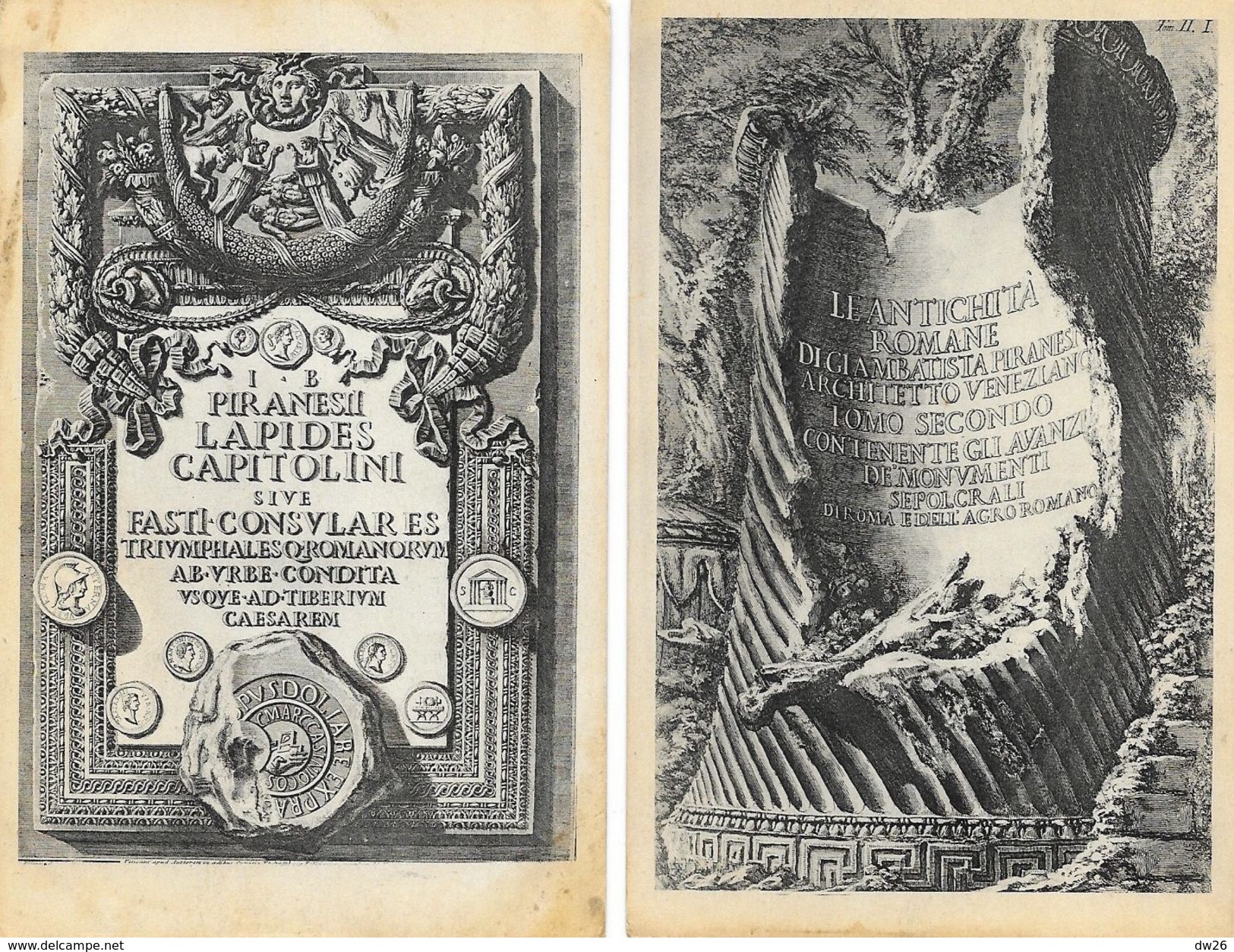 Piranesi, Giovanni Battista: Lapides Capitolini, Le Antichita Romane - Lot De 2 Cartes Non Circulées - Antiquité