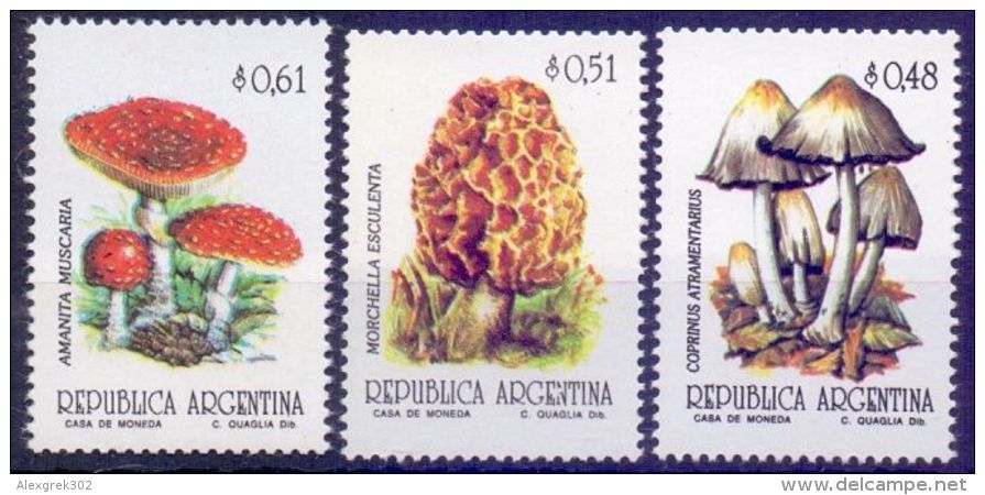ARGENTINA  1992, Mushrooms 3V  MNH - Neufs