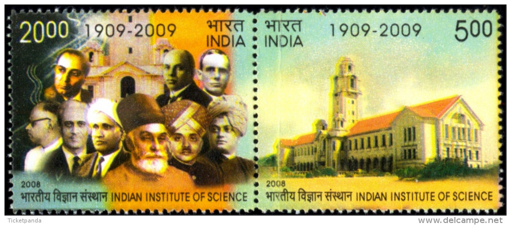 INDIAN INSTITUTE OF SCIENCE-SETENANT PAIR-ERROR-INDIA-2008-TP-203 - Variétés Et Curiosités