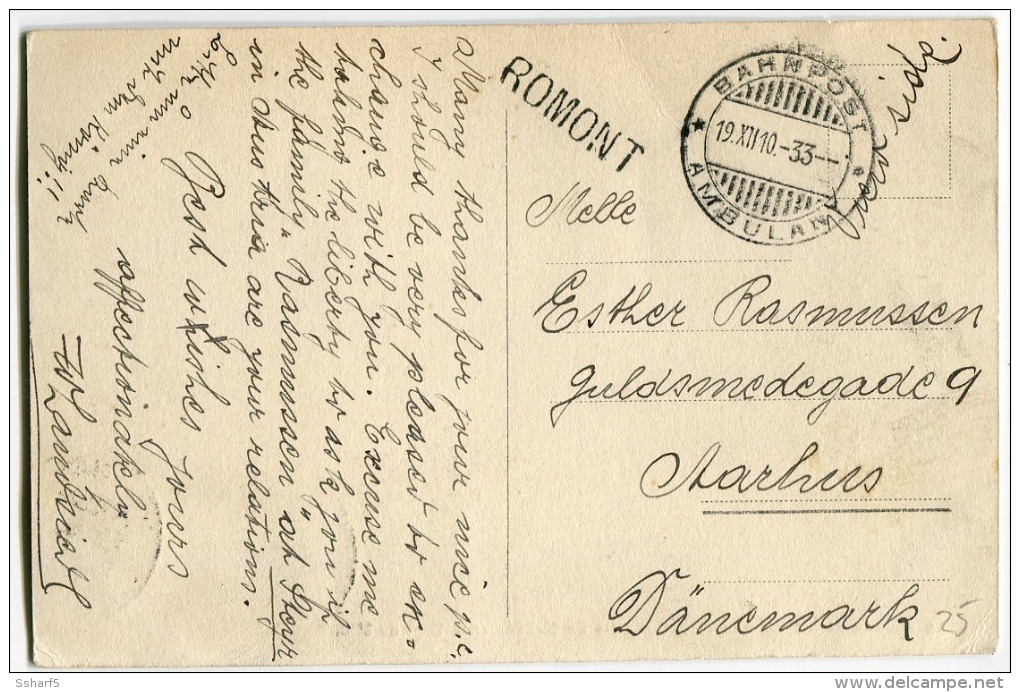 CPA 1910 Vers Le Danemark Cachets BAHNPOST AMBULANT + Linéaire ROMONT Affr. Tricolore - Poststempel