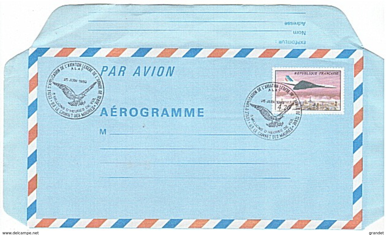 AVIATION - LE - CANNET - DES - MAURES - CONCORDE - ALAT - AEROGRAMME - 1989 - - Correo Aéreo Militar
