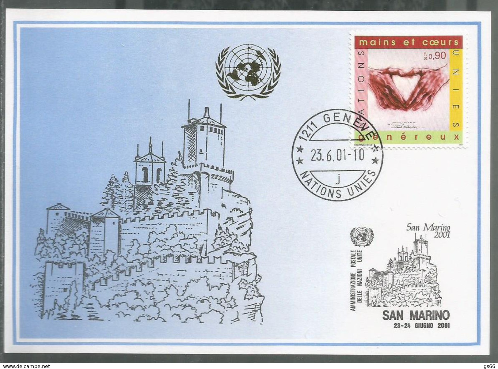 UNO-Genf, 2001, Blaue Karte, Show Card San Marino - Briefe U. Dokumente