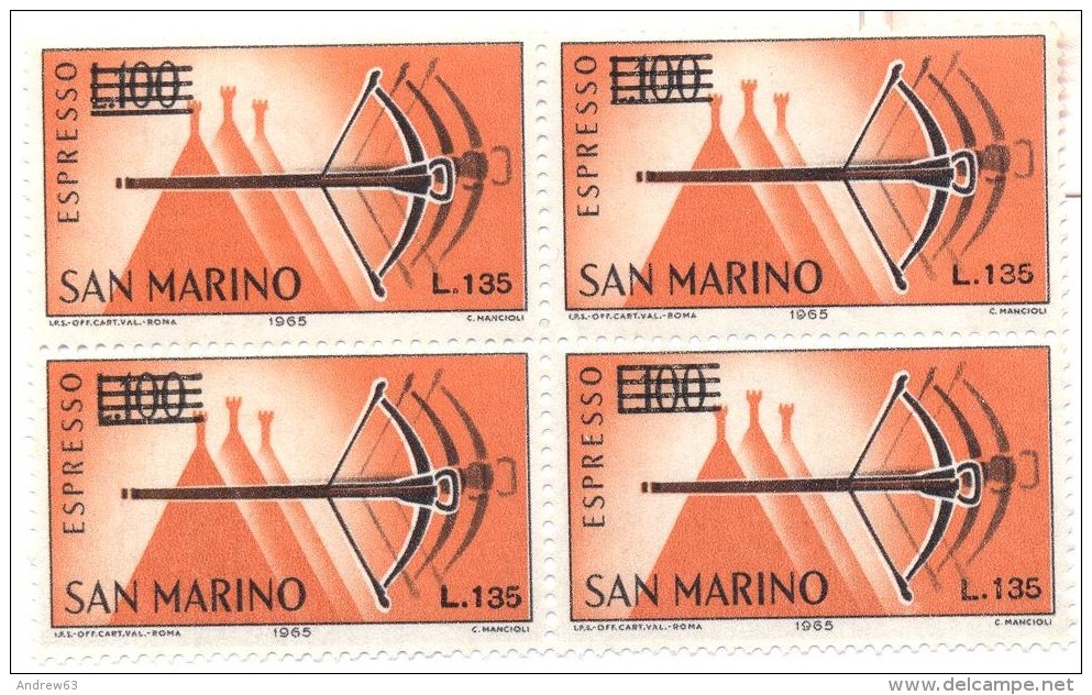 SAN MARINO - 1965 - Espresso - Quartina - Block Of 4 - NUOVO - Timbres Express