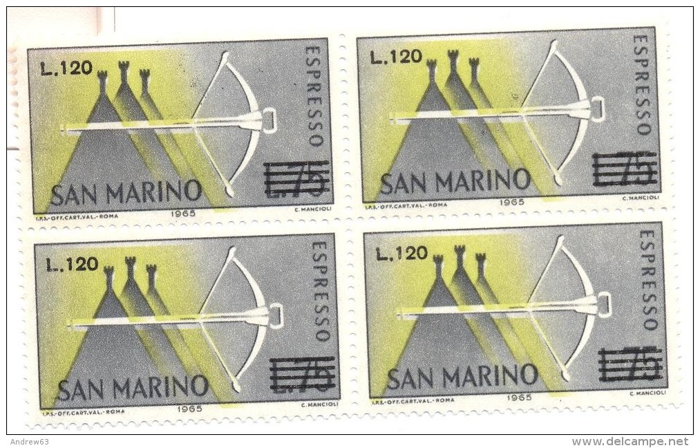 SAN MARINO - 1965 - Espresso - Quartina - Block Of 4 - NUOVO - Timbres Express