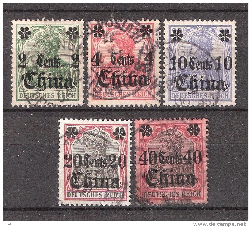 CHINA  / Chine, Bureaux Allemands, 1905, Sans Filigrane , 5 Timbres  Yvert N° 30 / 34 , Obl B/TB, Cote 38 Euros - Chine (bureaux)