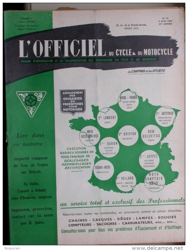 L´officiel Du Cycle Du Motocycle Et Du Camping - N° 16 Aout 1957 - Anquetil, Grand Vainqueur Sur Helyett - Moto