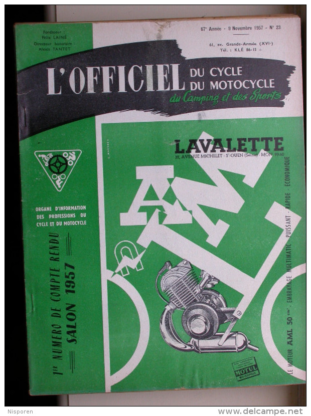 L'officiel Du Cycle Du Motocycle Et Du Camping - N° 23 Novembre 1957 - Le Salon 1957 Et Ses Nouveautés. - Moto